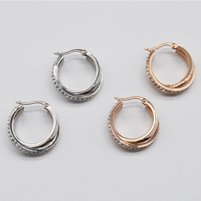 Stainless steel round cross sticky stone Earring rfber0129