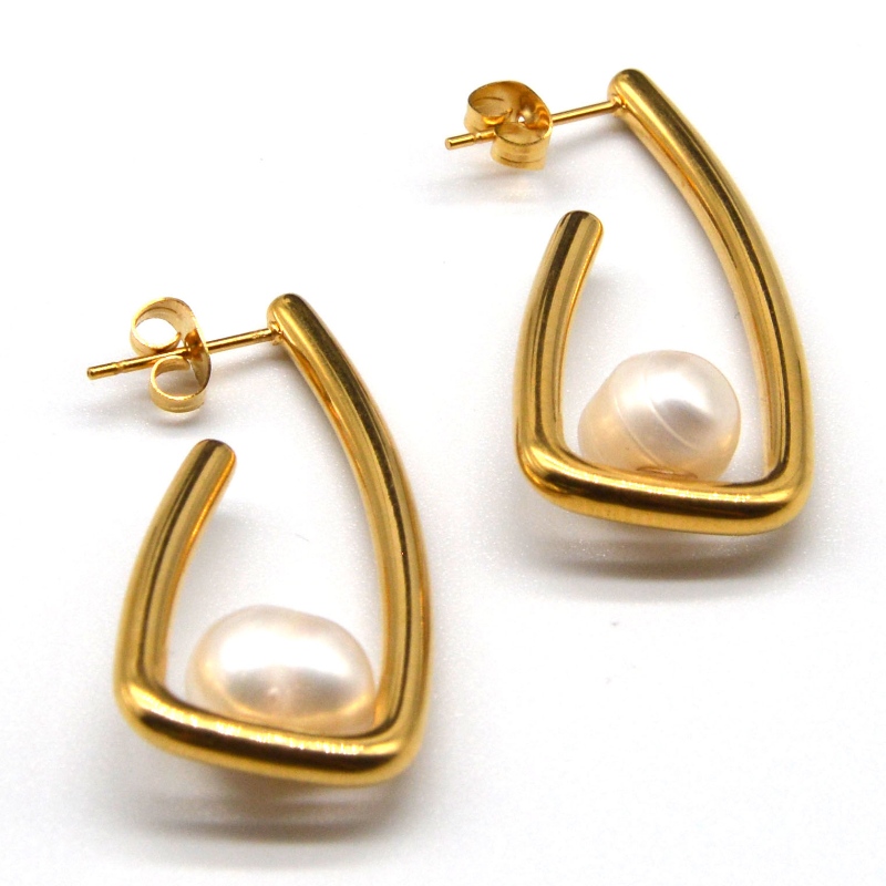 Stainless Steel Pearl earrings, fashion jewelry, fashion jewelry, Pearl Jewelry rfbear0023