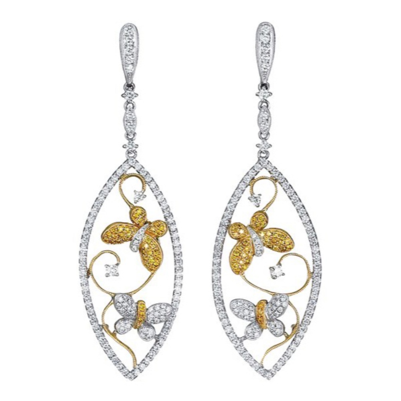 Womens leaf frame unique butterfly pendant earrings butterfly wings diamond-studded fashion insect pendant earrings for summer wedding birthday party gifts China Ruifanbao jewelry processing factory