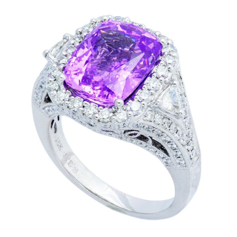 Womens 925 sterling silver .925 ring synthetic sapphire sapphire high polished claw set zircon cutout China Ruifanbao jewelry processing factory