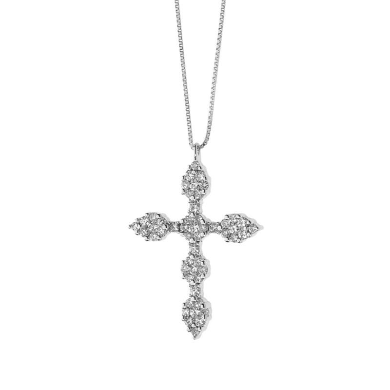Womens European and American simple style cross sticky stone 925 silver necklace China Ruifanbao Jewelry Factory