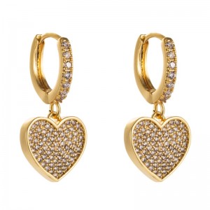 Copper inlaid white zircon earrings ins European and American style fashion girl heart-shaped gold-plated earrings female earrings