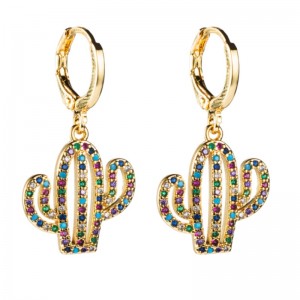 Creative earrings female European and American cross-border trend exotic cactus earrings copper micro-inlaid color zircon earrings