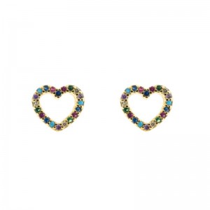 European and American fashion earrings copper micro-inlaid color zircon gold-plated rainbow earrings hip-hop heart-shaped womens earrings