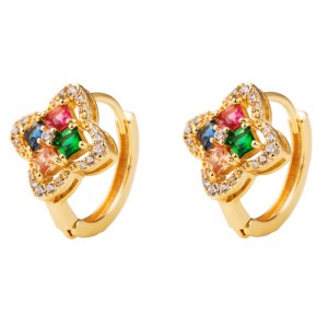 European and American fashion retro wish AliExpress new copper-plated gold flower-shaped earrings with colored zircon earrings