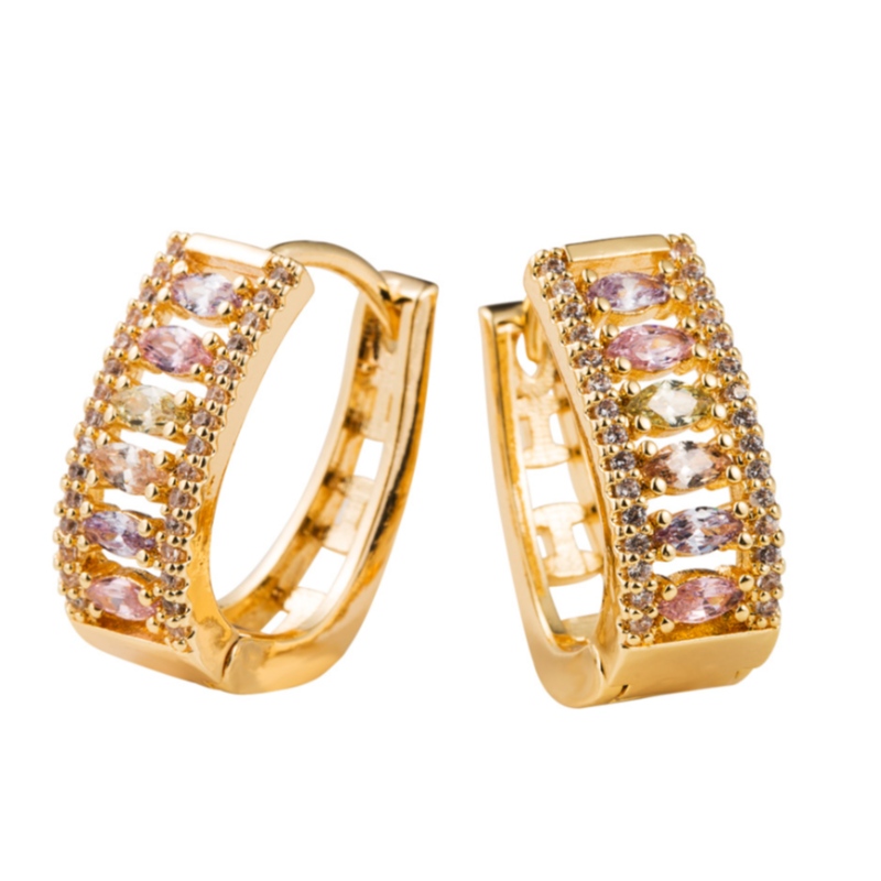 Dongdaemun earrings, female popular temperament earrings, copper inlaid zircon and electroplated gold French earrings