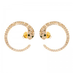 ins European and American cross-border new product earrings exaggerated personality snake-shaped earrings micro-inlaid zircon hip-hop C-shaped snake earrings