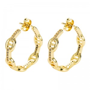 New European and American fashion geometric big ear hoop earrings female brass gold-plated micro-inlaid zircon personality simple ear jewelry