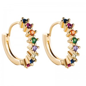 earrings European and American cross-border sources inlaid colorful zircon geometric round earrings hip hop copper gilded jewelry