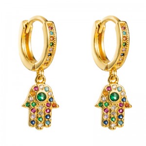 Copper micro-inlaid colored gemstone earrings female European and American style trend personality palm earrings cold wind net red ear jewelry