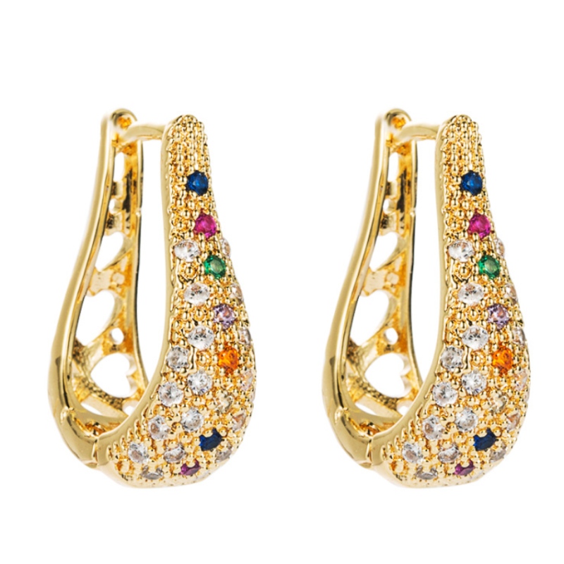 New fashion geometric U-shaped hollow micro-inlaid color zircon earrings women European and American personality trend earrings